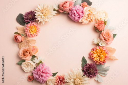 Decorated Flower Wreath with Space for Personalized Message  Top-Down View