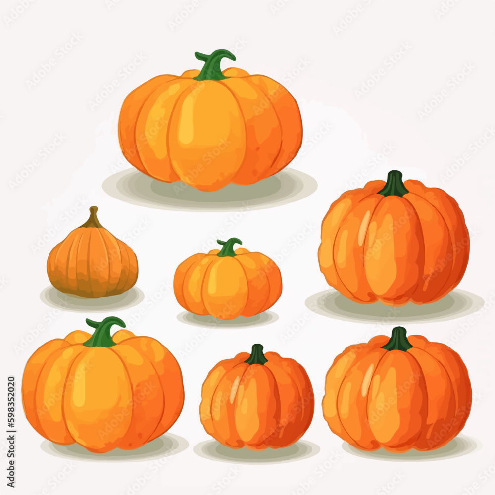 Collection of vector illustrations showcasing pumpkin recipes from traditional pies to savory dishes.