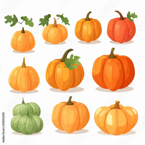 Collection of vector illustrations capturing the playfulness and joy associated with pumpkins during fall festivities.