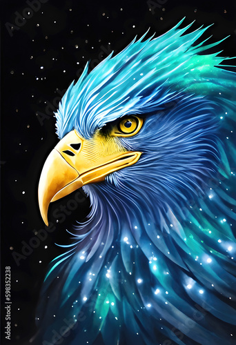 Eagle head isolated on black background, king eagle artictic illustration. Generative Ai. photo