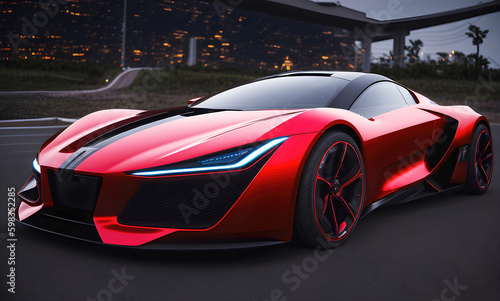 Concept sports car futuristic design, fictional project of modern supercar illustration. Generative Ai.