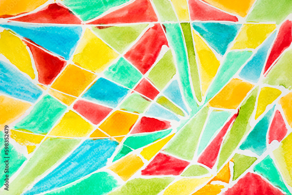 Fototapeta premium Watercolor colorful grid block pattern mosaic abstract background