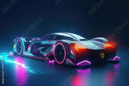 Futuristic Car with Neon Lights, Lighting, Laser, Made by AI, AI generated, Artificial intelligence  © Otugen