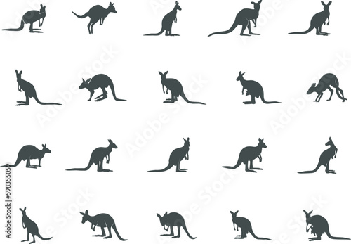 Kangaroo silhouettes, Kangaroo SVG, Kangaroo silhouette vector illustration.