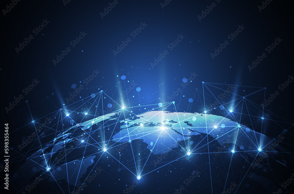 Internet network connection concept. Connecting digital telecommunication, big data, internet of things, big data, digital transformation, cloud computing, IoT, AI, cryptocurrency, and blockchain. - obrazy, fototapety, plakaty 