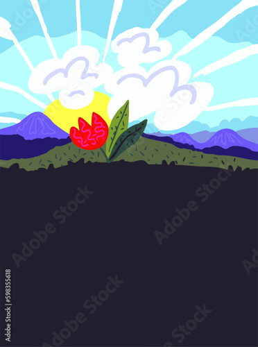 A stylized tulip on the background of nature. Vector graphics.