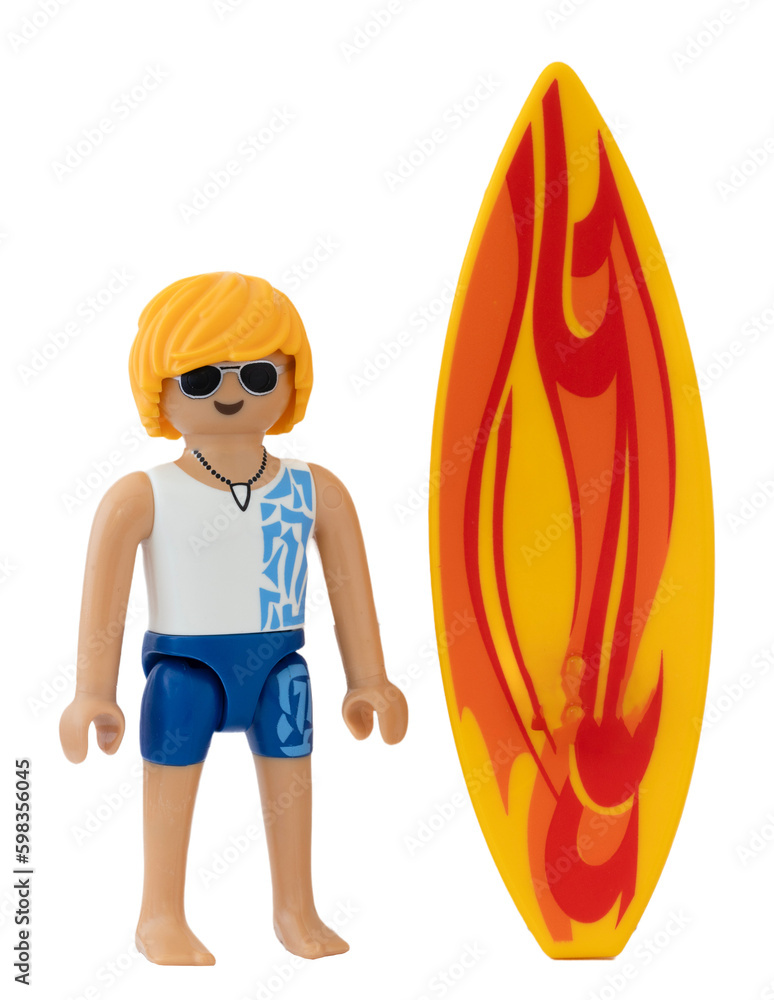 Dortmund - Deutschland 30. April 2023 Playmobil Figur blonder Surfer mit  Surfbrett Stock Photo | Adobe Stock