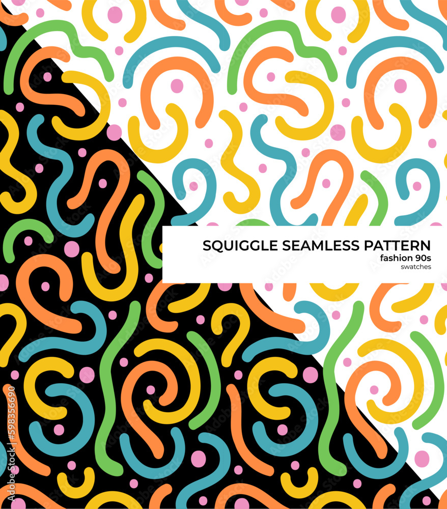 Squiggle doodle seamless pattern in 90s style Stock Vector | Adobe Stock