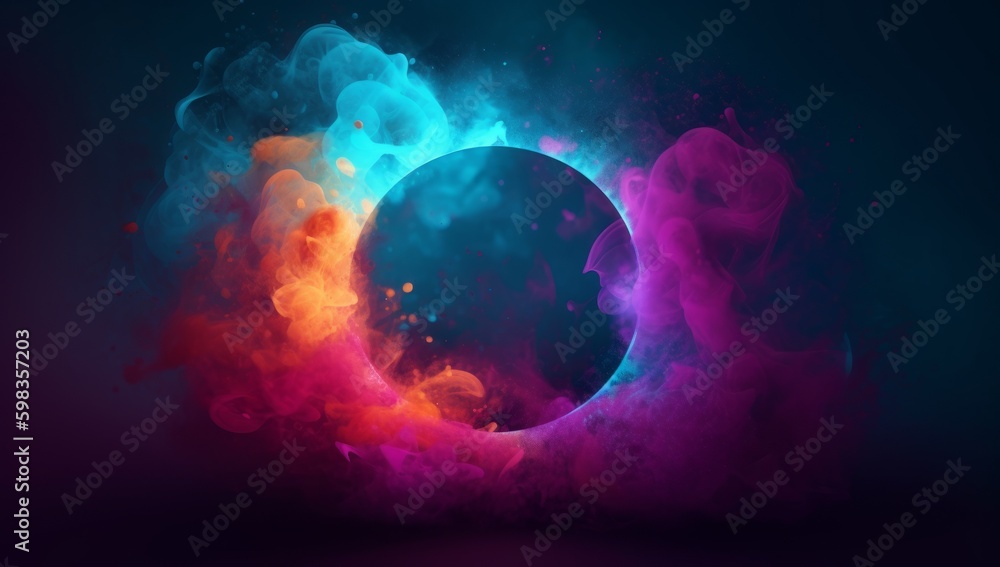 Obraz premium Dreamy Smoke Circle on Dark Background, Generative AI