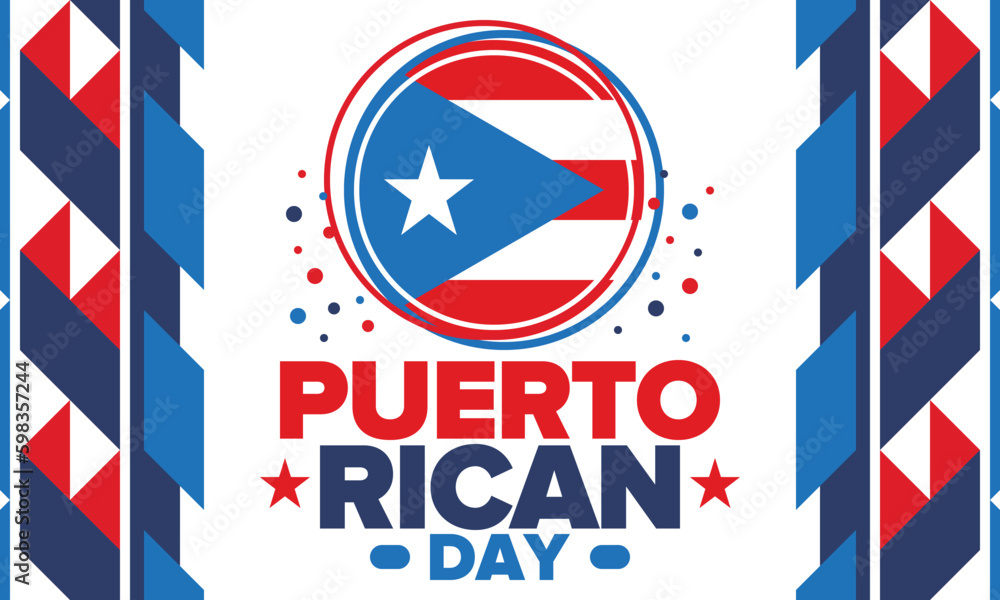 Puerto Rican Day. National happy holiday. Festival and parade in honor of independence and freedom. Puerto Rico flag. Latin american country. Patriotic elements. Vector poster illustration Puerto Rican Day. National happy holiday. Festival and parade in honor of independence and freedom. Puerto Rico flag. Latin american country. Patriotic elements. Vector poster illustration