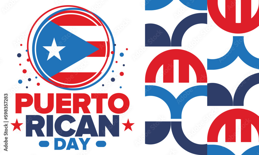 Puerto Rican Day. National happy holiday. Festival and parade in honor of independence and freedom. Puerto Rico flag. Latin american country. Patriotic elements. Vector poster illustration Puerto Rican Day. National happy holiday. Festival and parade in honor of independence and freedom. Puerto Rico flag. Latin american country. Patriotic elements. Vector poster illustration