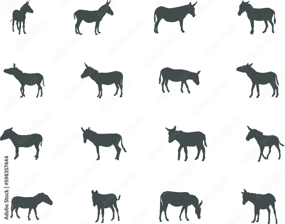 Donkey silhouette, Donkey animal silhouettes, Donkey SVG, Donkey vector, Animal silhouette.