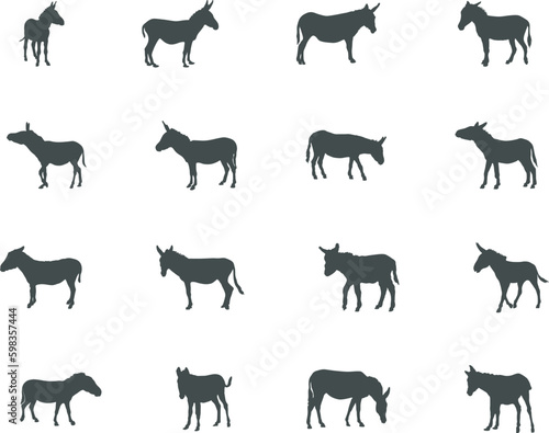 Donkey silhouette, Donkey animal silhouettes, Donkey SVG, Donkey vector, Animal silhouette. © DesignLands 