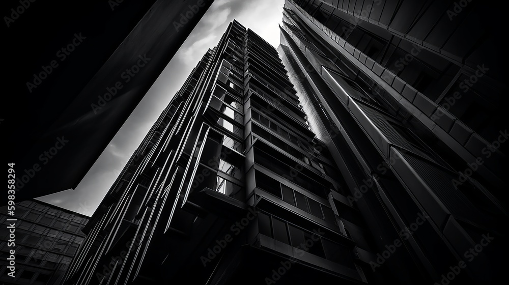 Fototapeta premium The use of strong vertical lines and dramatic angles creates a sense of drama and intrigue. AI generated