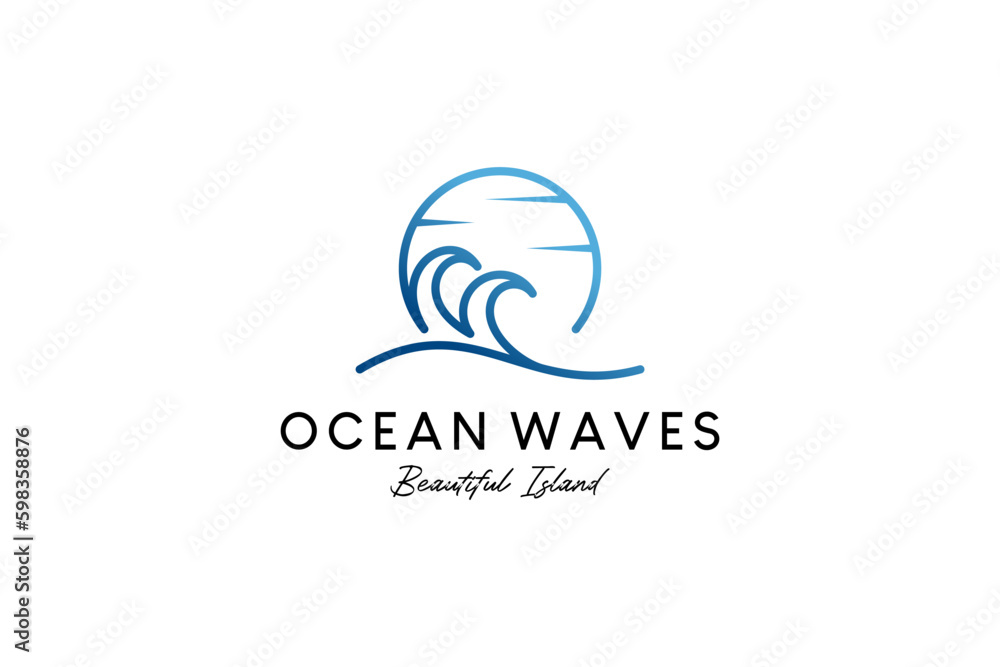 Ocean wave illustration symbol vector logo design with creative line art Ocean wave illustration symbol vector logo design with creative line art