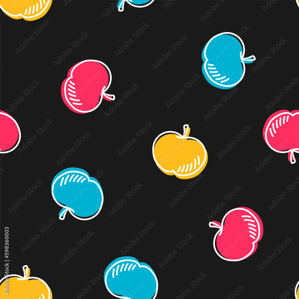 Seamless pattern with colorful apple and black background Seamless pattern with colorful apple and black background