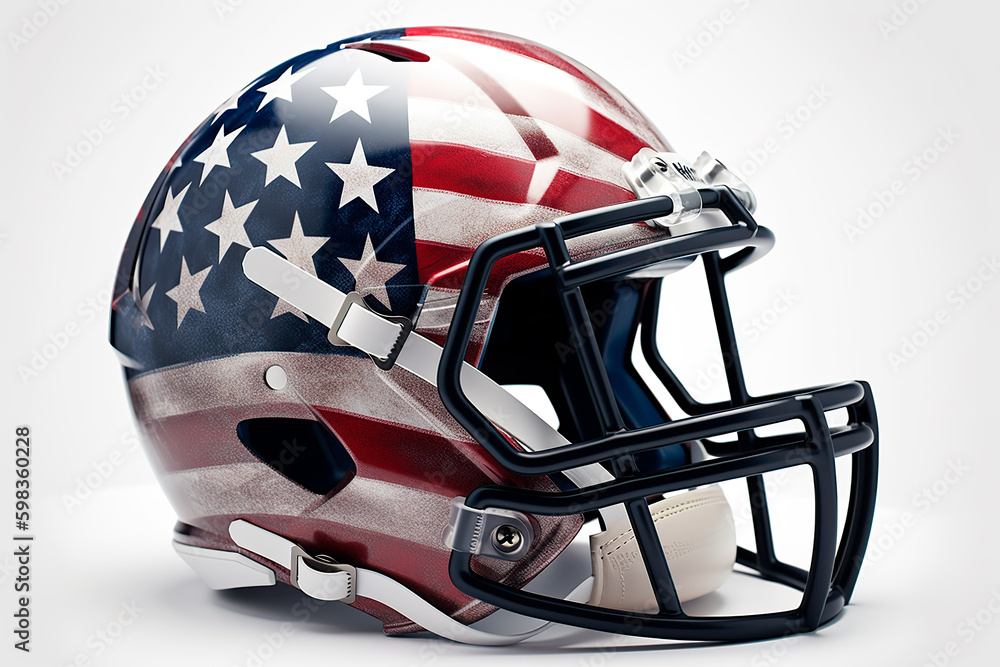 Fototapeta premium American football helmet with printed American flag, white background