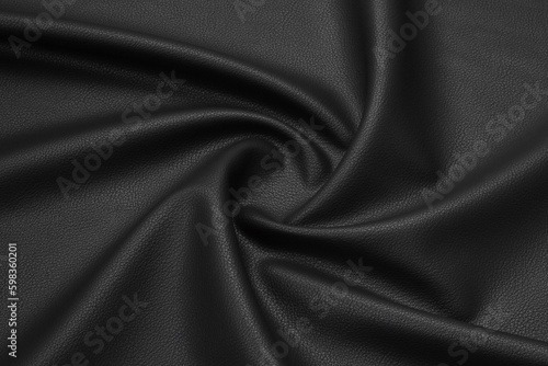 black artificial leather with waves and folds on PVC base