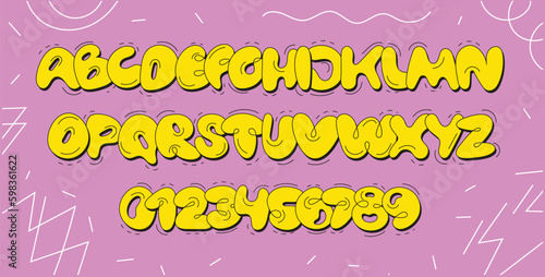 Bubble font. Inflated shape alphabet set. Graffiti style. Y2K trendy style. Upper case.