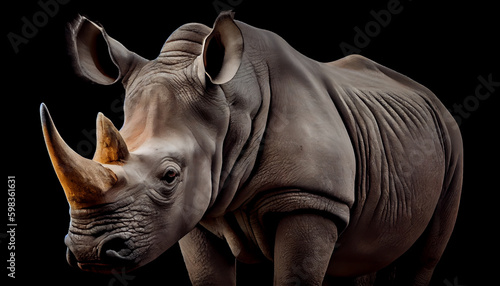 Fotografia Close-up portrait of a rhino on black background