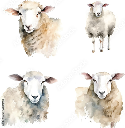 Sheep watercolor paint collection