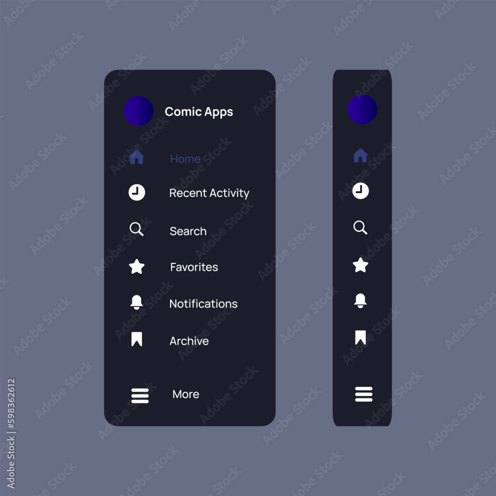 Vector Illustration side bar interface menu for comics app
