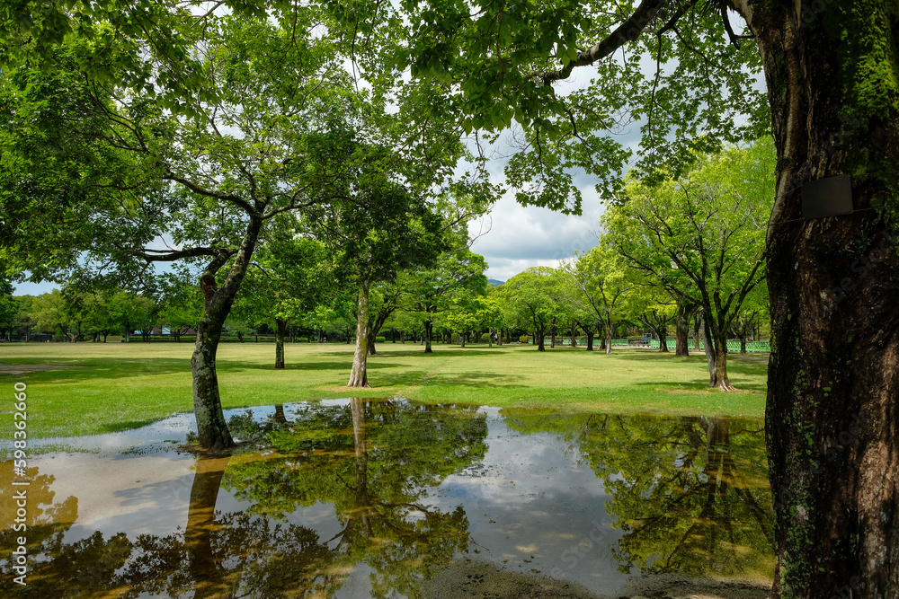 Views of the Ninomaru Park in Kumamoto on the Island of Kyushu, Japan.