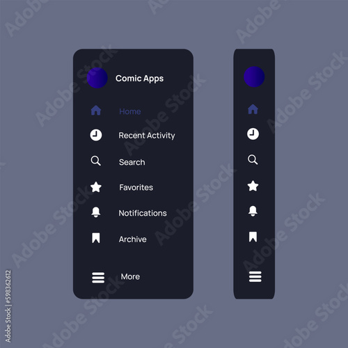Vector Illustration side bar interface menu for comics app