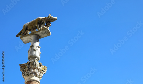 statue of a female wolf in Siena Tuscany in Italy called LUPA SENESE in Italian language