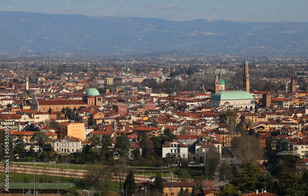 Aerial view of VICENZA Town in Northern Italy and many landmarks