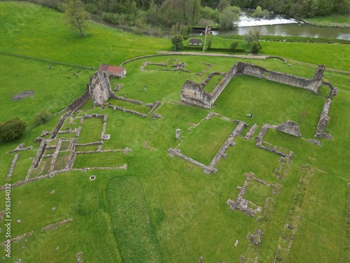 aerial view of the ruins of Kirkham Priory, medieval monastery