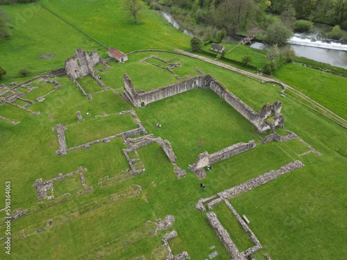 aerial view of the ruins of Kirkham Priory, medieval monastery photo