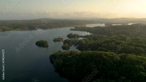 Aerial Drone Helicopter, Panama Gatun Lake, Rain forest, Tropical, Overview, Panama Canal