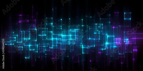 Superflat-style Kinetic Blue Lights and Lines on Dark Background, Generative AI © avrezn