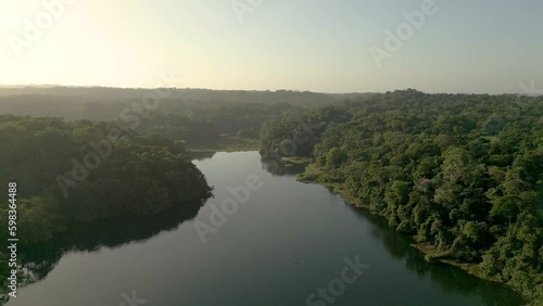 Aerial Drone Helicopter, Panama Gatun lake, Rain forest, Tropical, 