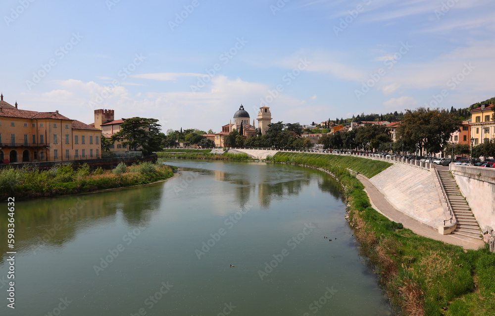 Fototapeta premium Verona City in Italy and River called ADIGE and Church of Saint George