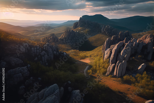 Bulgaria landscape with rock. Generative AI Art. Beautiful view.