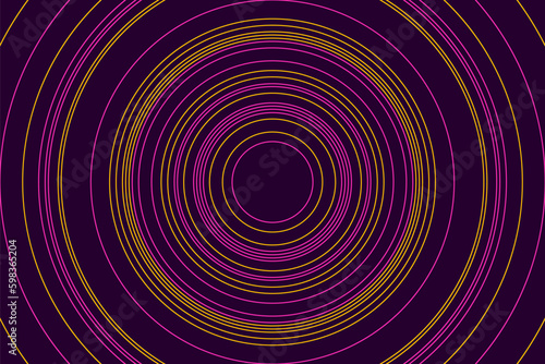 Abstract Vector Wallpaper. Gold yellow and purple circles on dark violet background. Memphis style simple art. Ready for use as wallpaper,decor or presentation template.