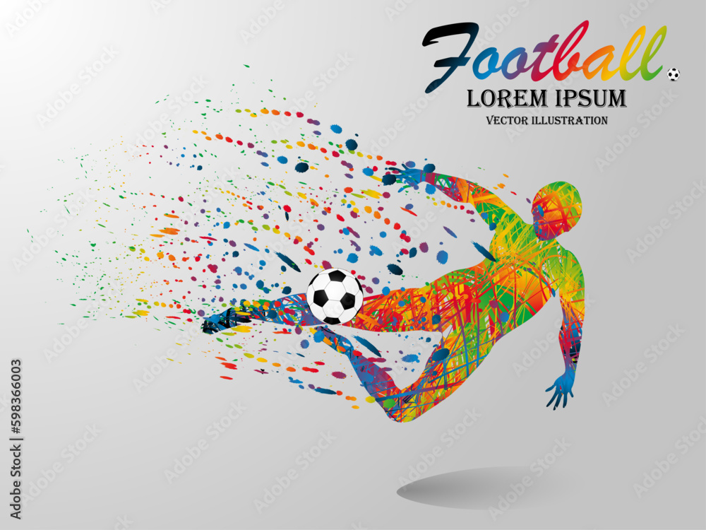 Visual drawing man playing sport soccer of side view, healthy lifestyle and sport concepts,abstract soccer game colorful vector illustration