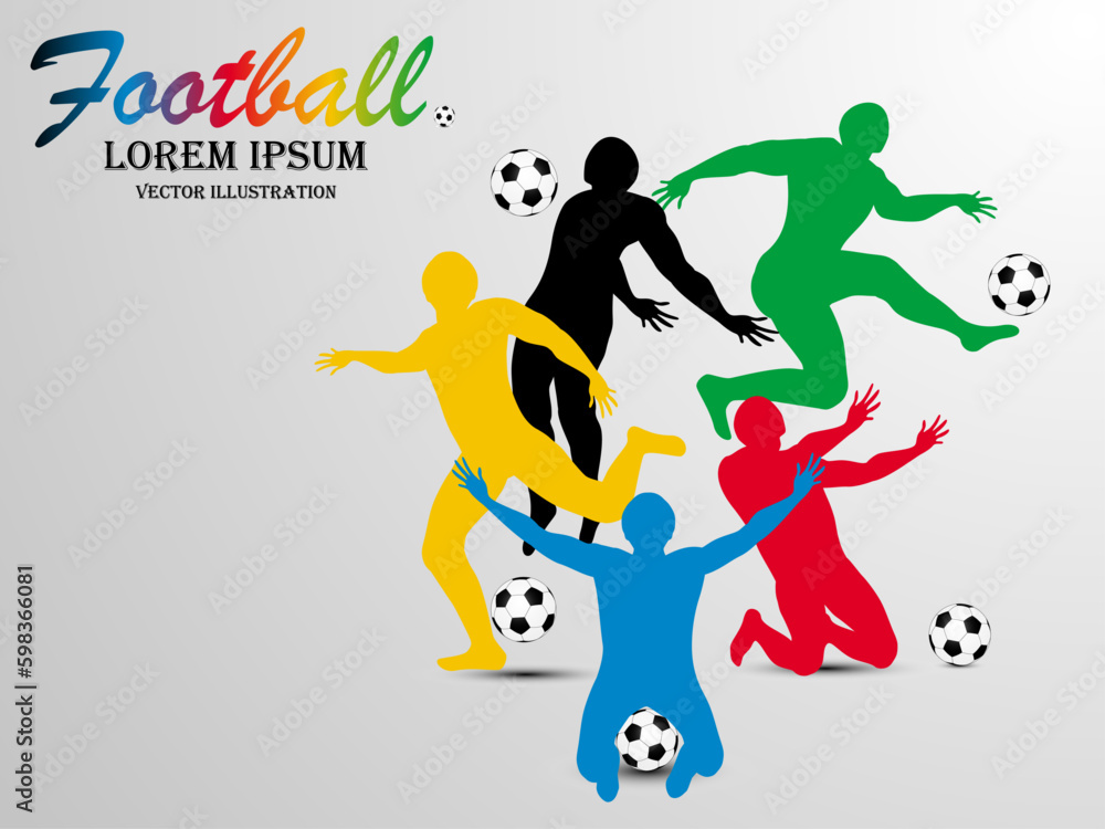 Obraz premium Visual drawing football sport of front view, healthy lifestyle and sport concepts,abstract soccer game colorful vector illustration