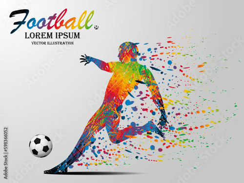 Visual drawing soccer sport at fast of speed and kick to goal in football game, colorful beautiful design style on white background for vector illustration, exercise sport concept