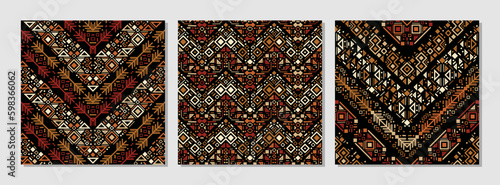 Tribal ethnic seamless pattern in Aztec style. Ikat geometric folklore ornament. Indian, Gypsy, Mexican, Scandinavian, folk patterns. Unique background made in boho style. African Generative AI