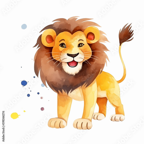 Cute cartoon lion watercolor paint 