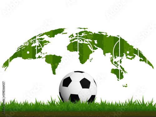 Visual drawing of football beautiful on grass and double exposure soccer field and world with background for vector illustration.
