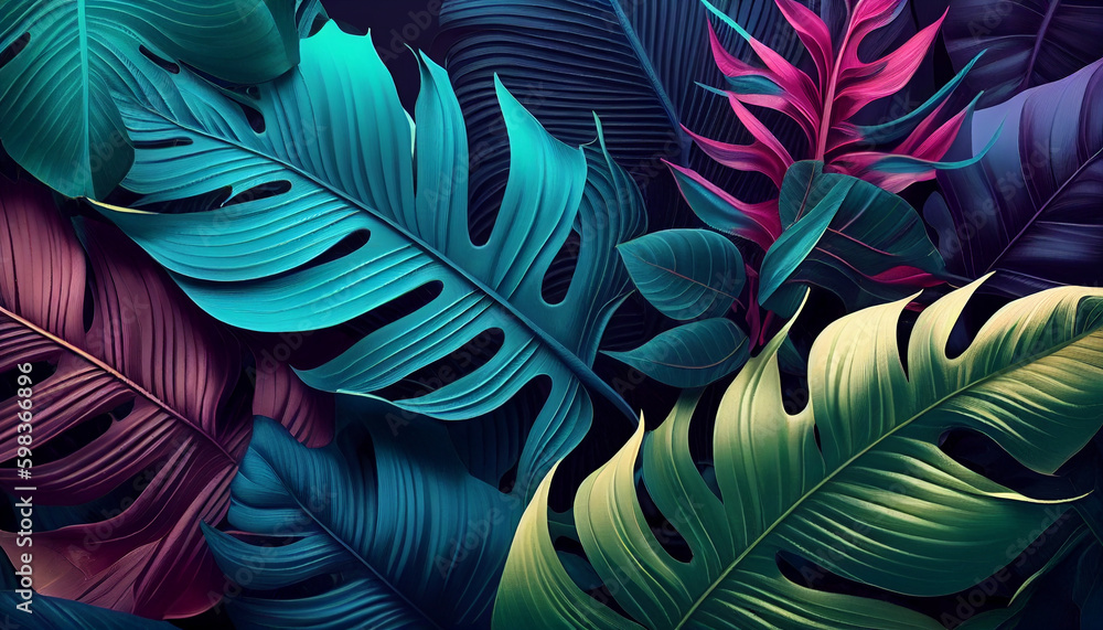 Tropical foliage backdrop with gradient, Generative AI Tropical foliage backdrop with gradient, Generative AI