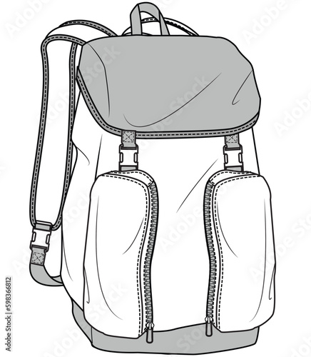 canvas rucksack flat sketch vector illustration technical cad drawing template