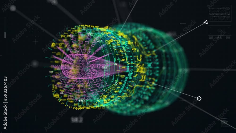 Aiircraft Engine wireframe animation. HUD Technology Rotation and Scanning