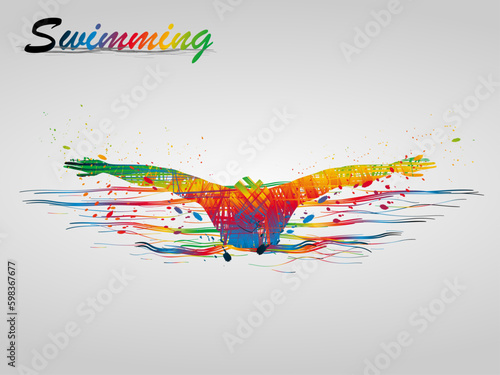 Visual drawing sport swimming of top view, abstract colorful vector illustration, healthy lifestyle and sport concepts,abstract swimming game colorful vector illustration
