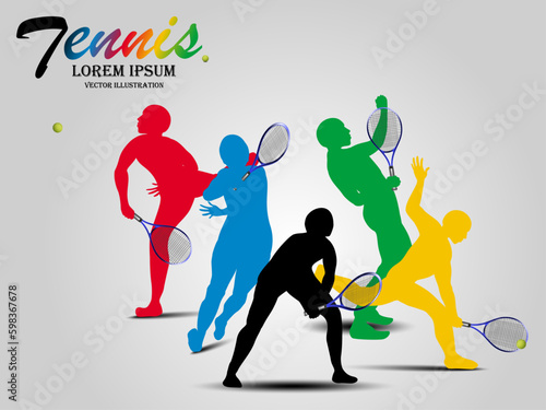 Visual drawing tennis sport movement step of front view, healthy lifestyle and sport concepts,abstract in game colorful vector illustration set 2
