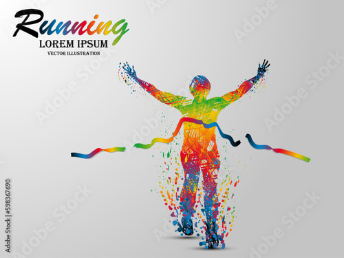 Visual drawing isolate colorful of runner game from start to finish, running and crossing a finish line winning a race, concept lifestyle and health care with weight loss by exercise for vector Illus